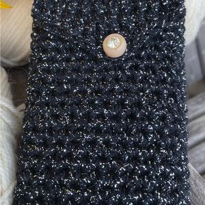 NWT Handmade Crocheted smart phone or eyeglass case. Black with silver detailing